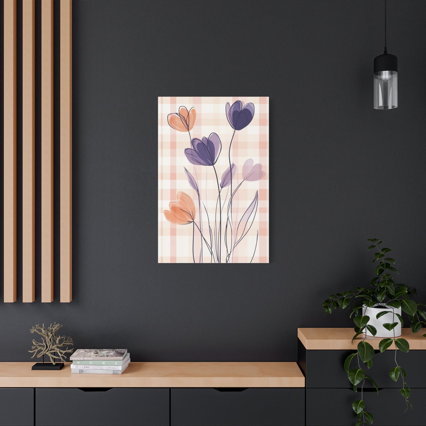 Plaid Garden — Abstract Floral Line Art Print