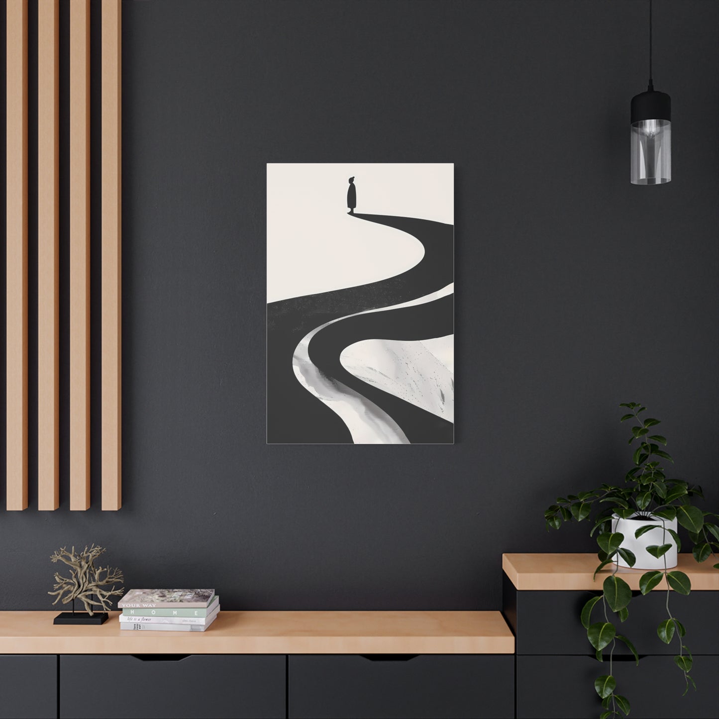 Minimalist Canvas Wall Art — Lone Figure on Winding Path Matte Stretched Canvas