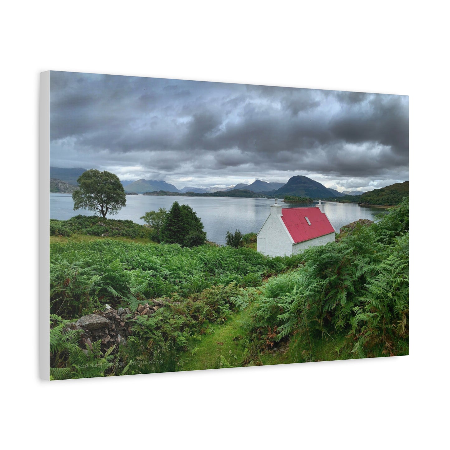 Red Roof Cottage at Loch Torridon – Canvas Print by Photographer Fergus King