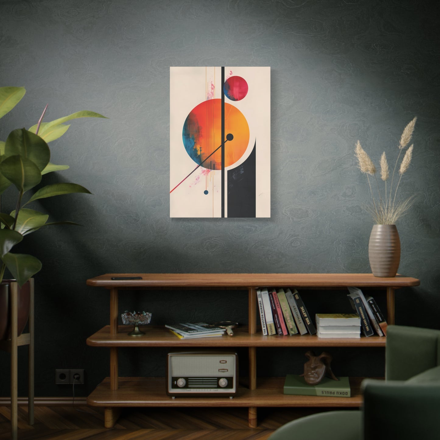 Abstract Geometric Canvas Art — Colorful Retro Sun & Planets Matte Stretched Canvas
