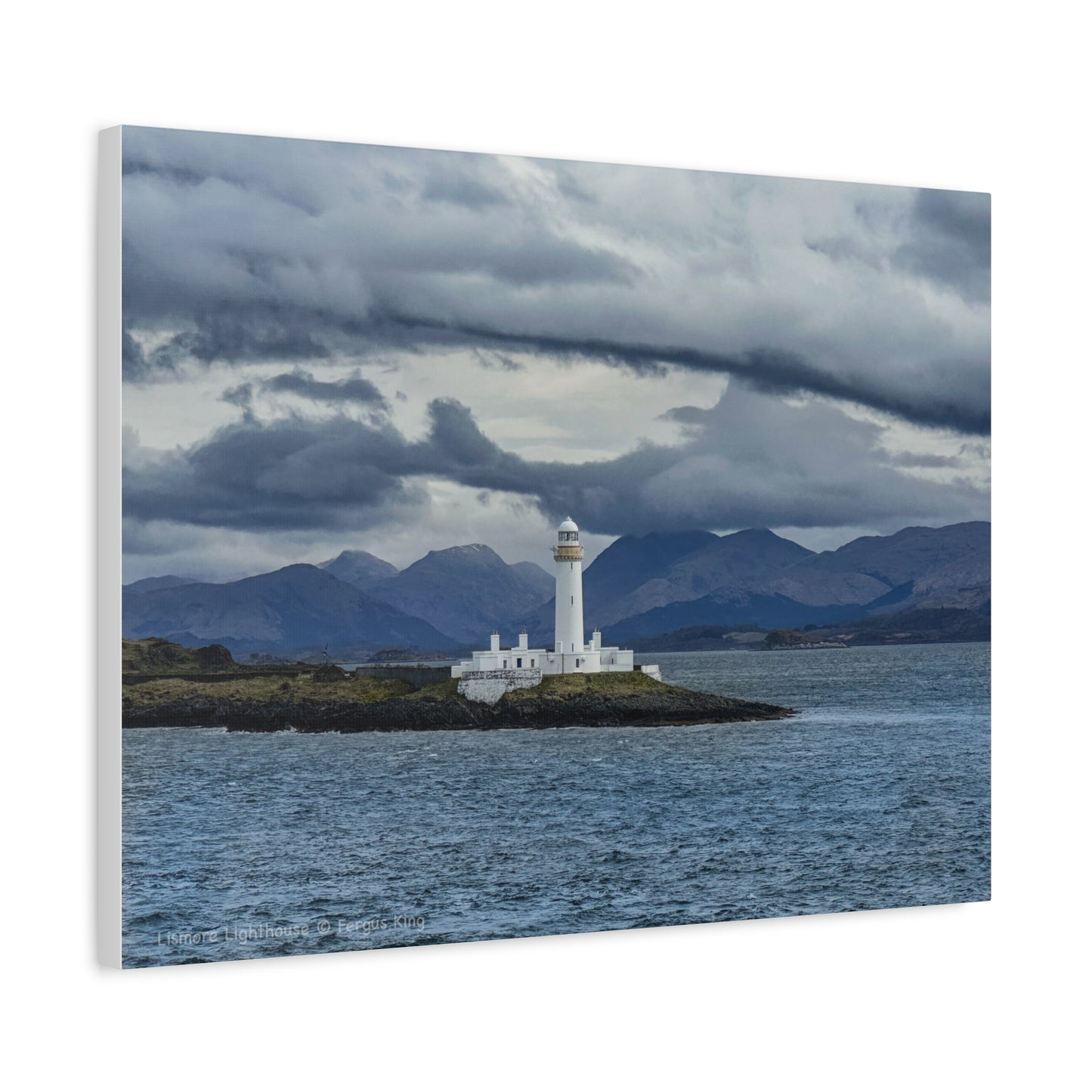 Lismore Lighthouse in Stormy Seas – Canvas Print by Photographer Fergus King