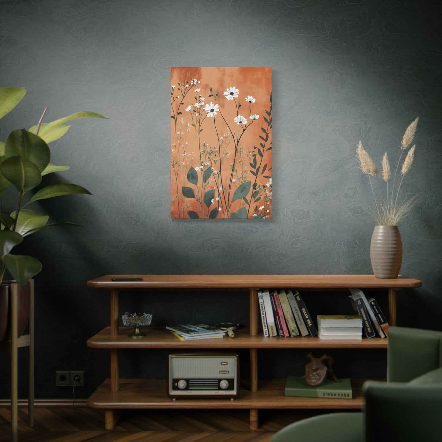 Daisy Meadow Matte Canvas Wall Art — Orange Botanical Stretched Canvas