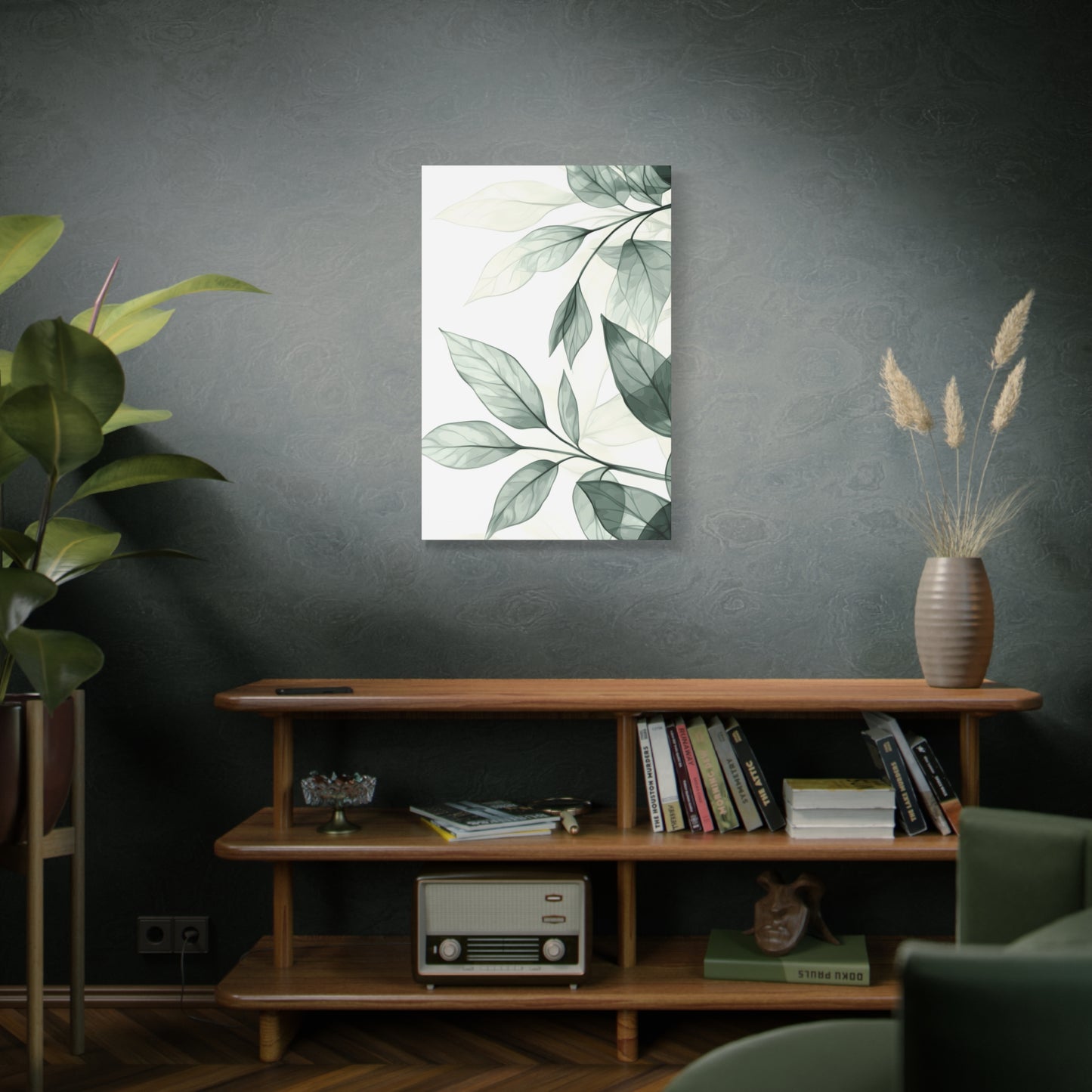 Botanical Leaf Canvas Print – Green Watercolor Stretched Wall Art
