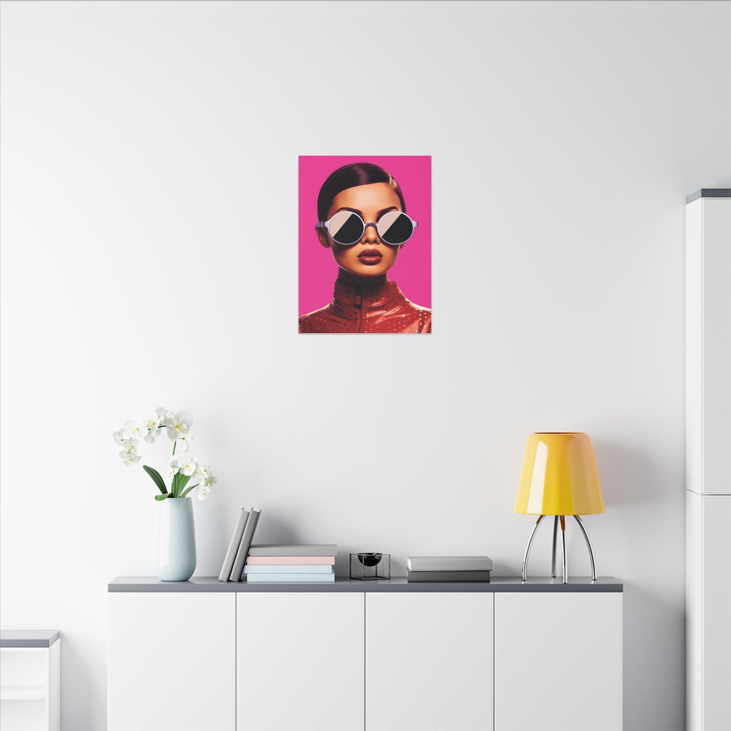 Fashionable Wall Art Canvas - Bold Pink Portrait with Sunglasses