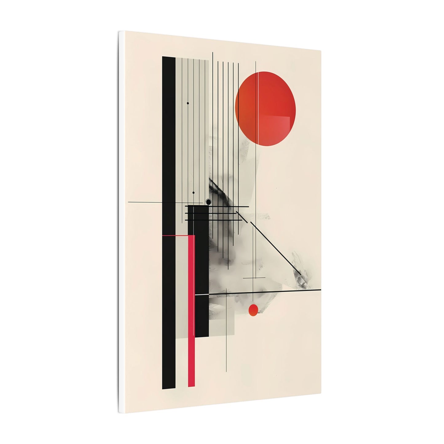 Bauhaus Inspired Canvas Print: Geometric Structure in Black and Sun Red