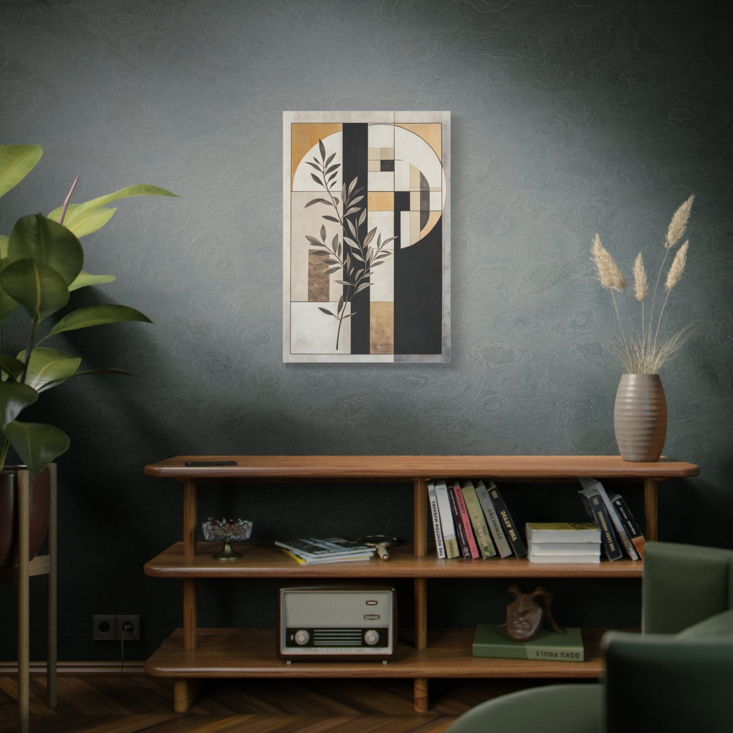 Abstract Botanical Canvas Wall Art – Geometric Olive Branch Matte Stretched Canvas