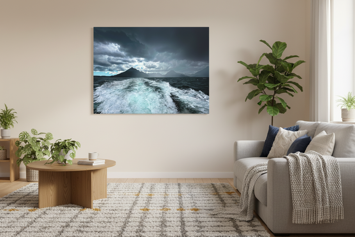 Cuillin Mountains Seascape – Canvas Print by Photographer Fergus King