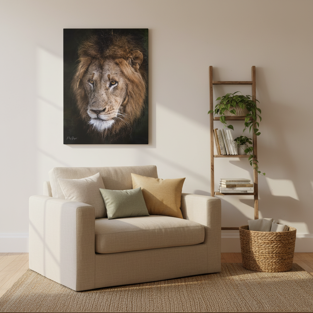 Male Lion Close‑Up in Shadow – By Photographer Patsy Weingart