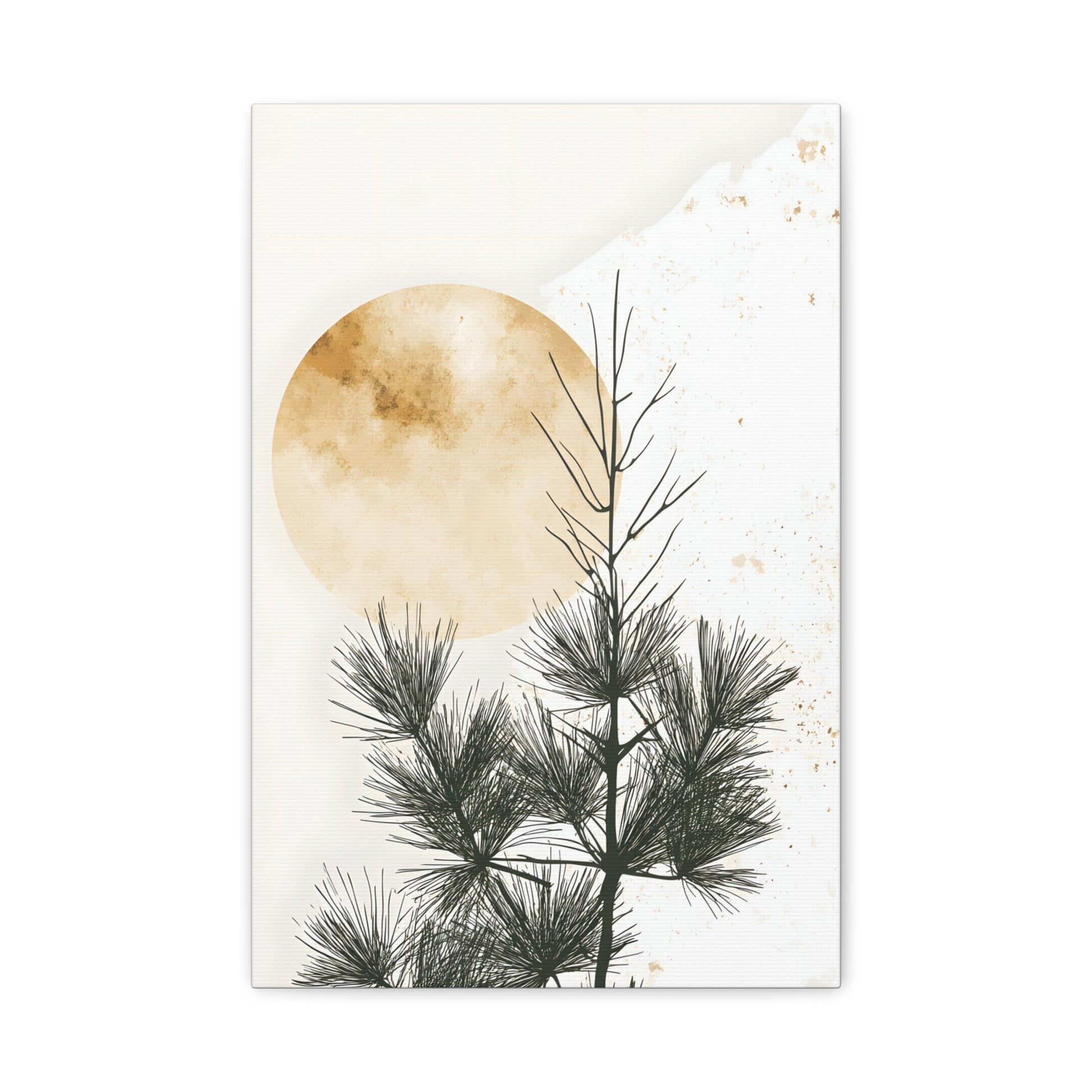 Pine Silhouette Canvas Print – Minimal Moon Wall Art (Matte Stretched)