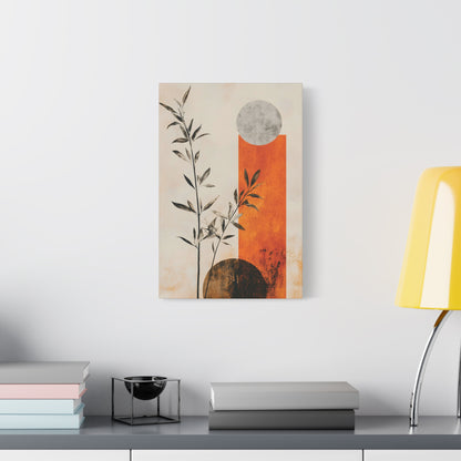 Abstract Botanical Canvas Print — Orange Geometric Sun & Moon Wall Art