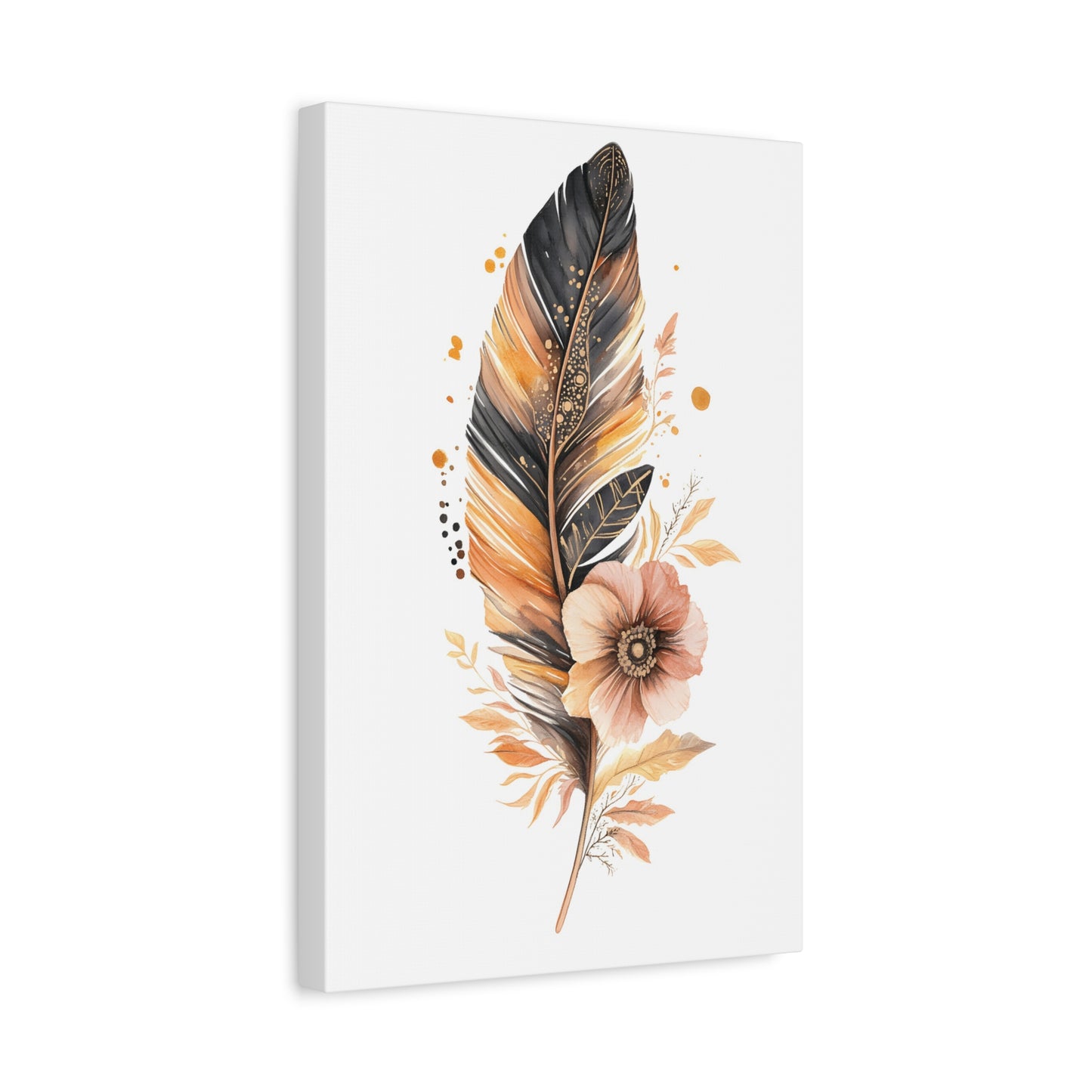 Feather & Bloom Canvas Wall Art — Neutral Boho Floral Feather Print