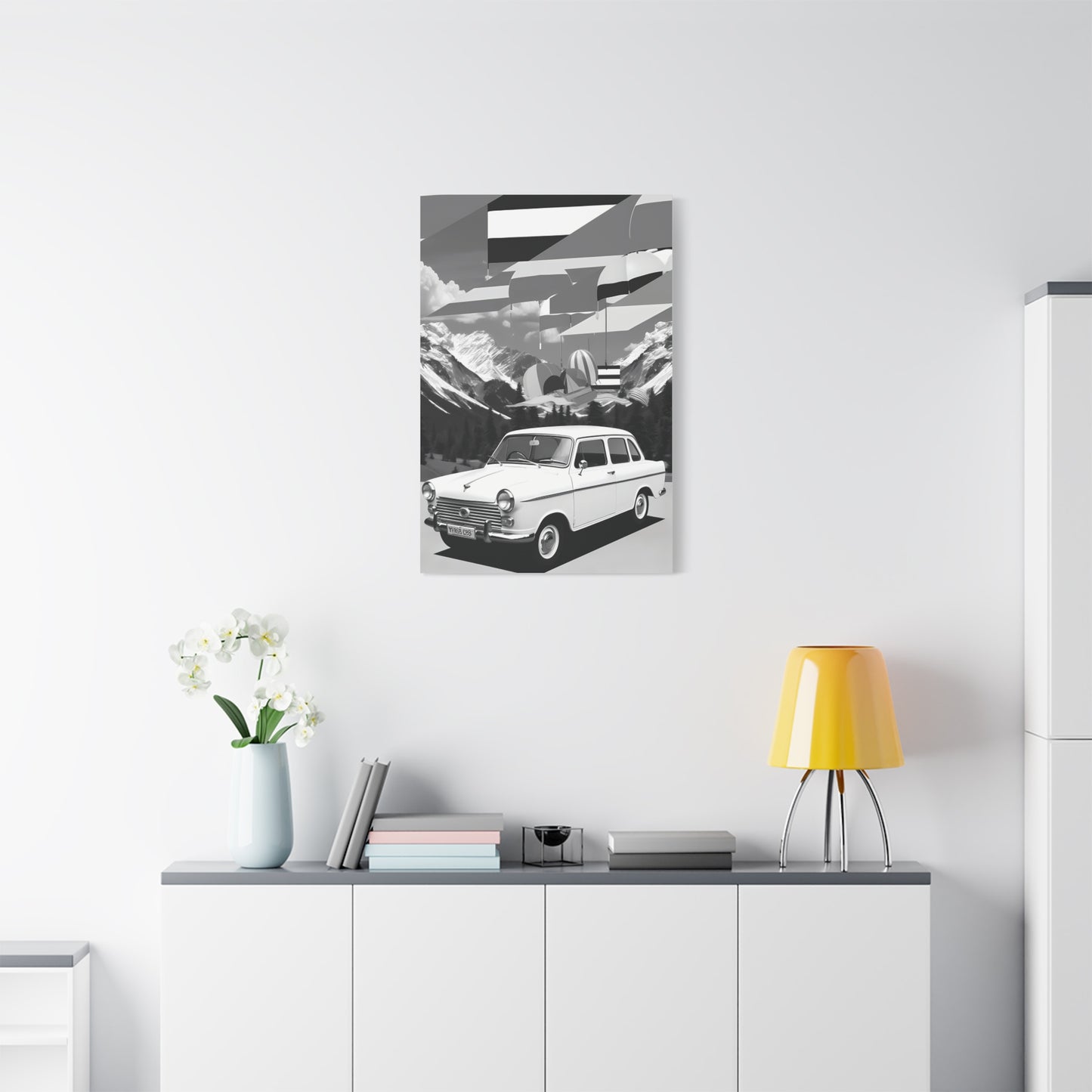Black and White Vintage Car Canvas Art Print