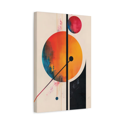 Abstract Geometric Canvas Art — Colorful Retro Sun & Planets Matte Stretched Canvas
