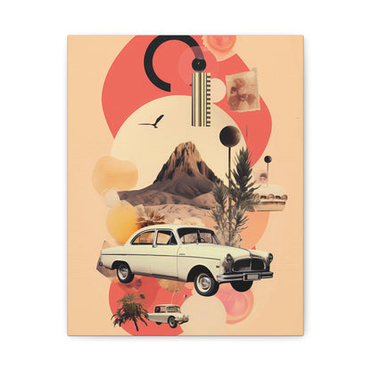 Retro Desert Landscape Canvas Print, Vintage Car Artwork