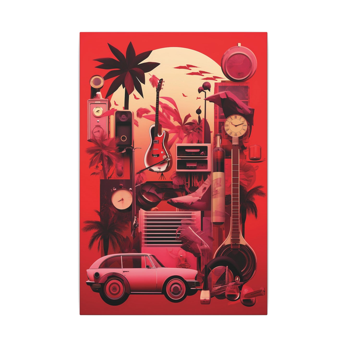 Vibrant Retro Wall Art Canvas - Tropical Vintage Collage