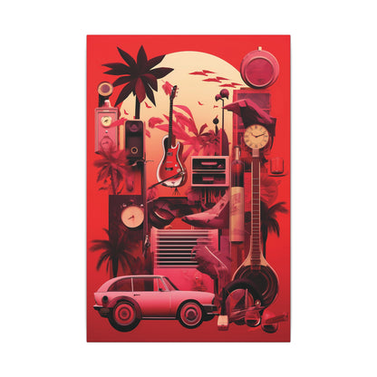 Vibrant Retro Wall Art Canvas - Tropical Vintage Collage