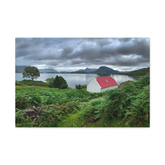 Red Roof Cottage at Loch Torridon – Canvas Print by Photographer Fergus King