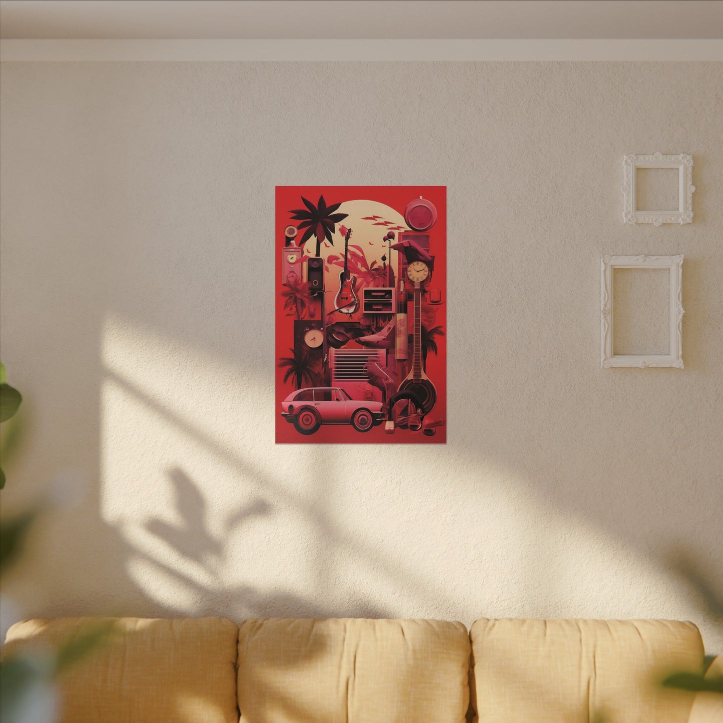 Vibrant Retro Wall Art Canvas - Tropical Vintage Collage