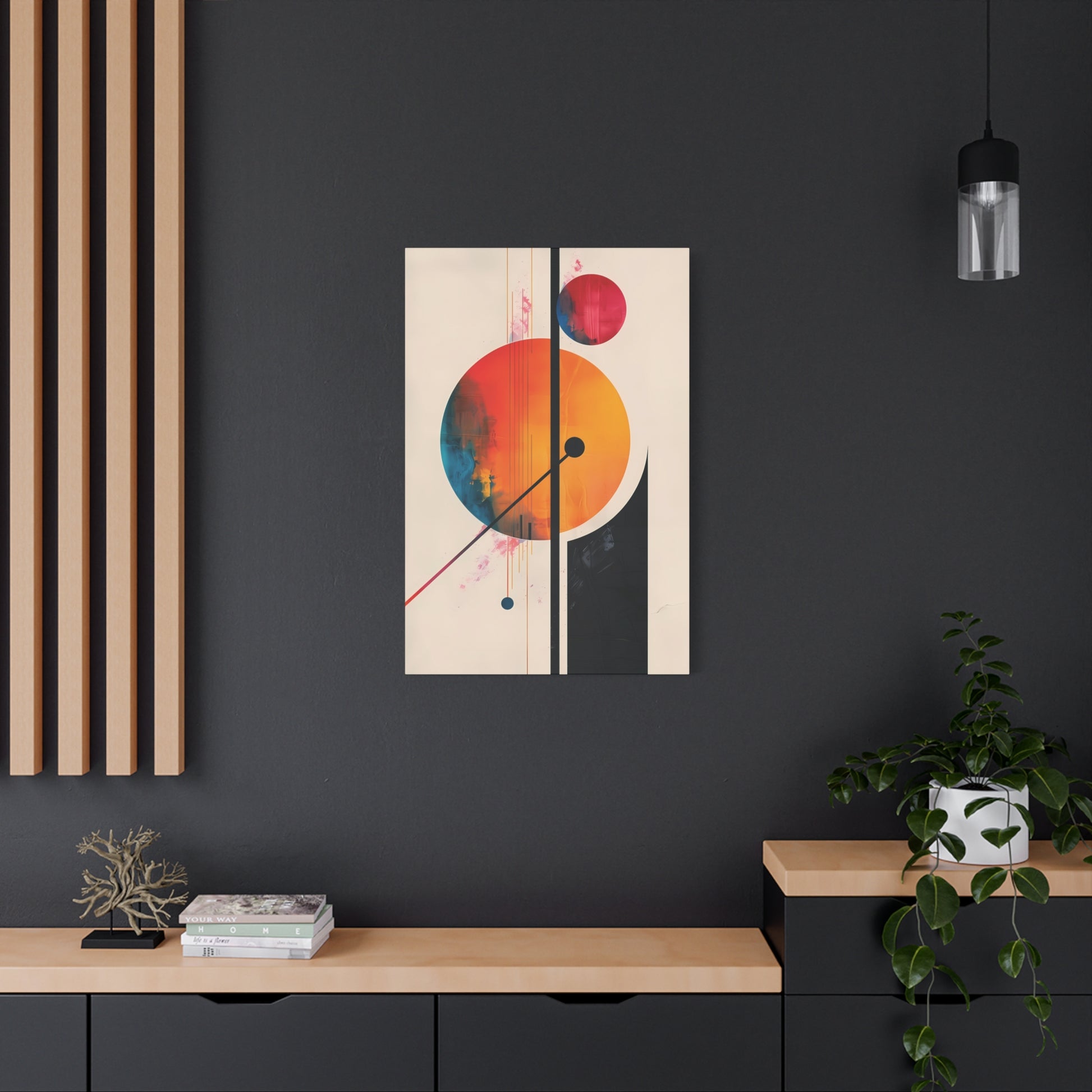 Abstract Geometric Canvas Art — Colorful Retro Sun & Planets Matte Stretched Canvas