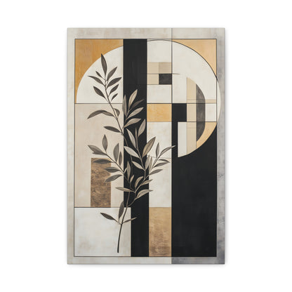 Abstract Botanical Canvas Wall Art – Geometric Olive Branch Matte Stretched Canvas