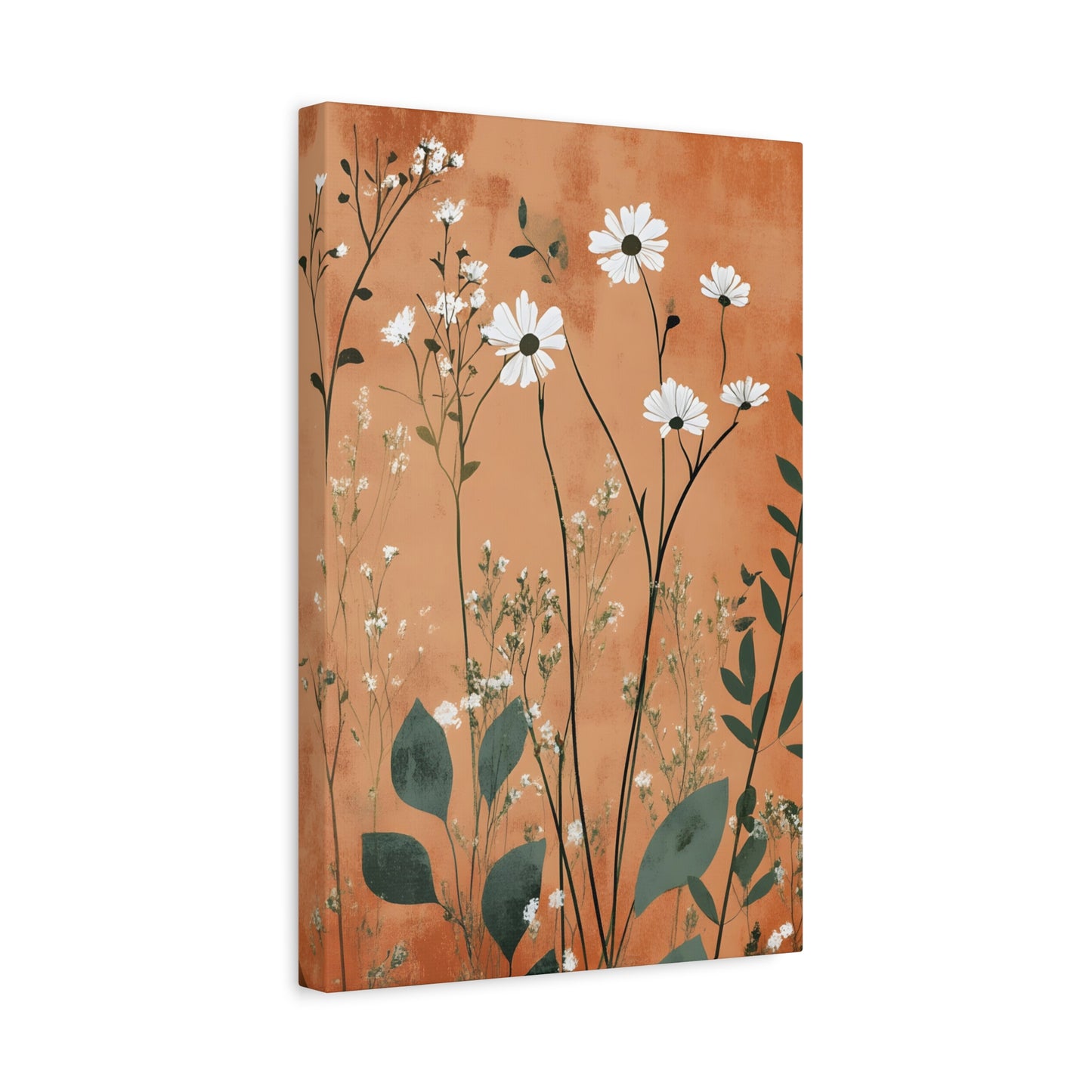 Daisy Meadow Matte Canvas Wall Art — Orange Botanical Stretched Canvas