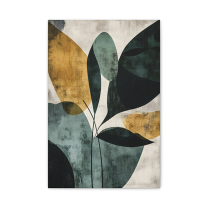 Modern Botanical Abstract Wall Art in Teal and Ochre