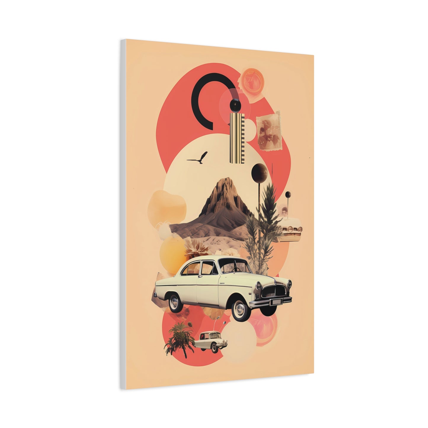 Retro Desert Landscape Canvas Print, Vintage Car Artwork