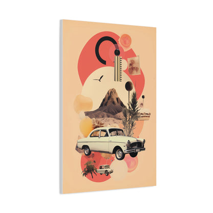 Retro Desert Landscape Canvas Print, Vintage Car Artwork