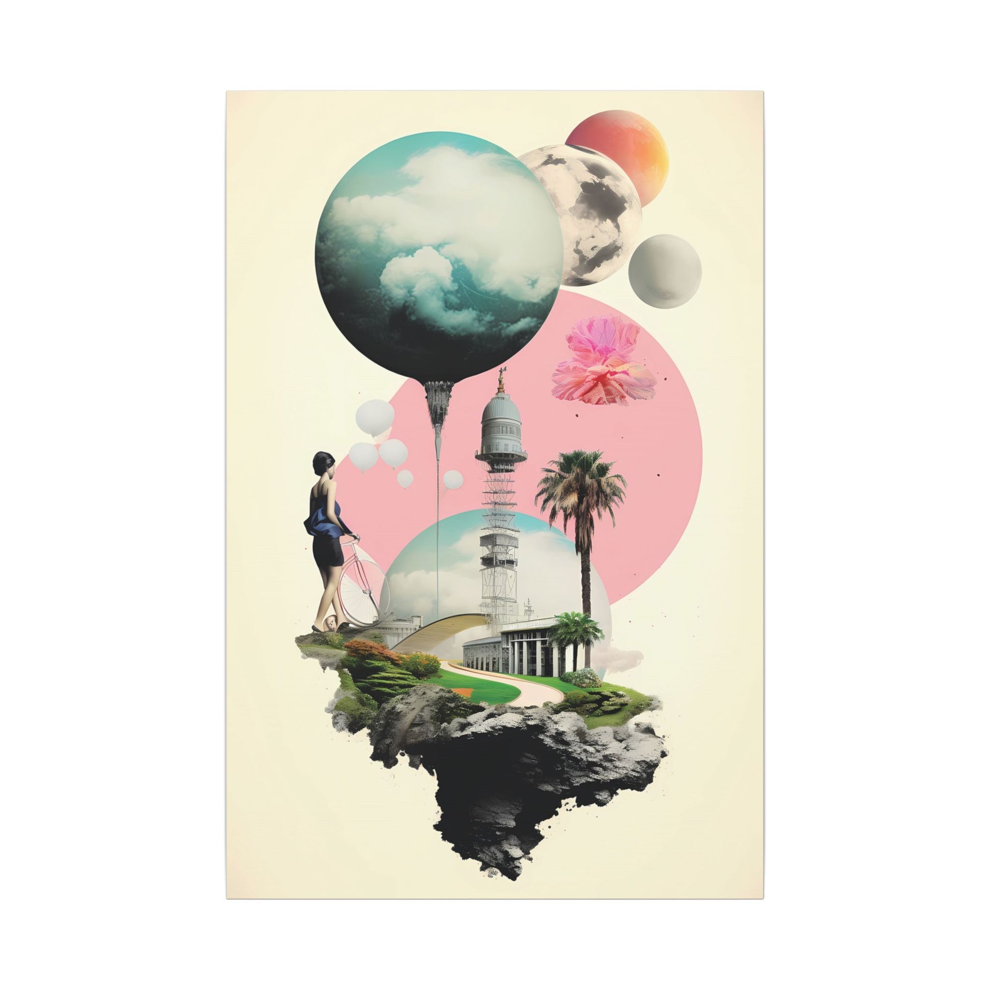 Dreamscape Explorer Canvas Art: Floating Worlds Collage