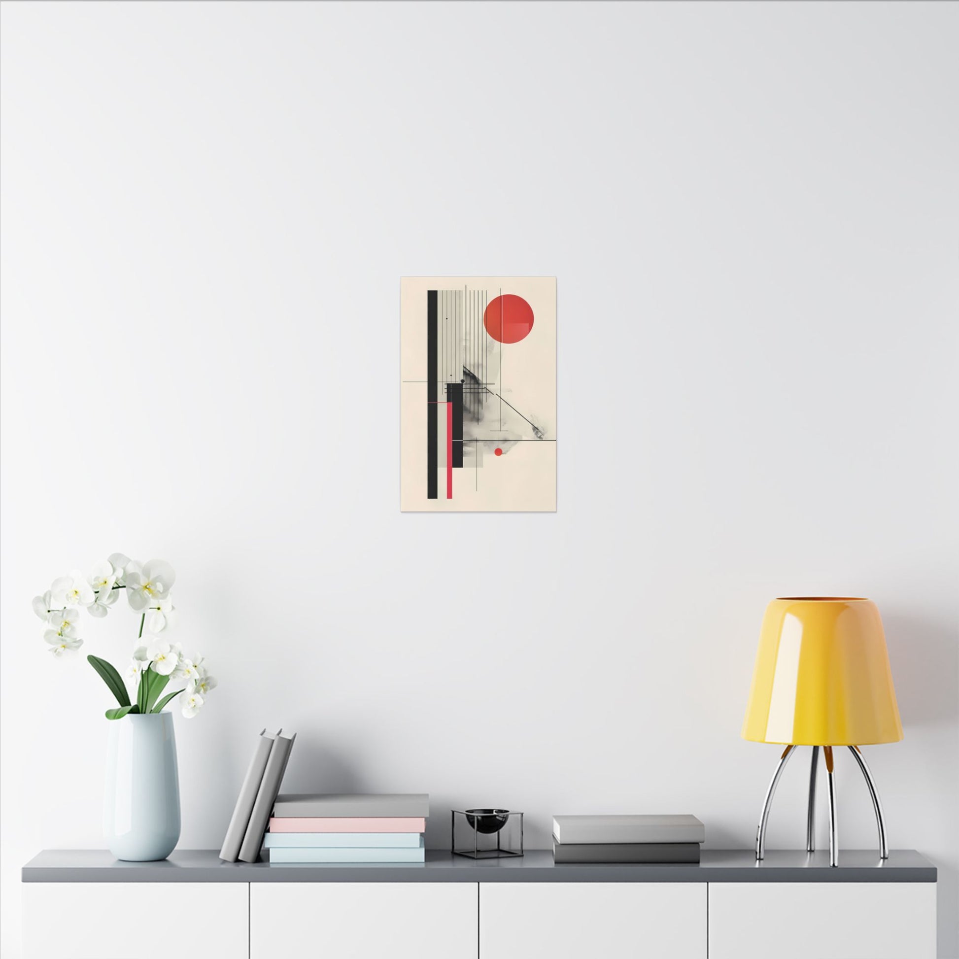 Bauhaus Inspired Canvas Print: Geometric Structure in Black and Sun Red