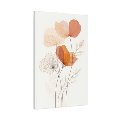 Botanical Bloom Matte Canvas Wall Art — Minimal Orange Floral Stretched Print