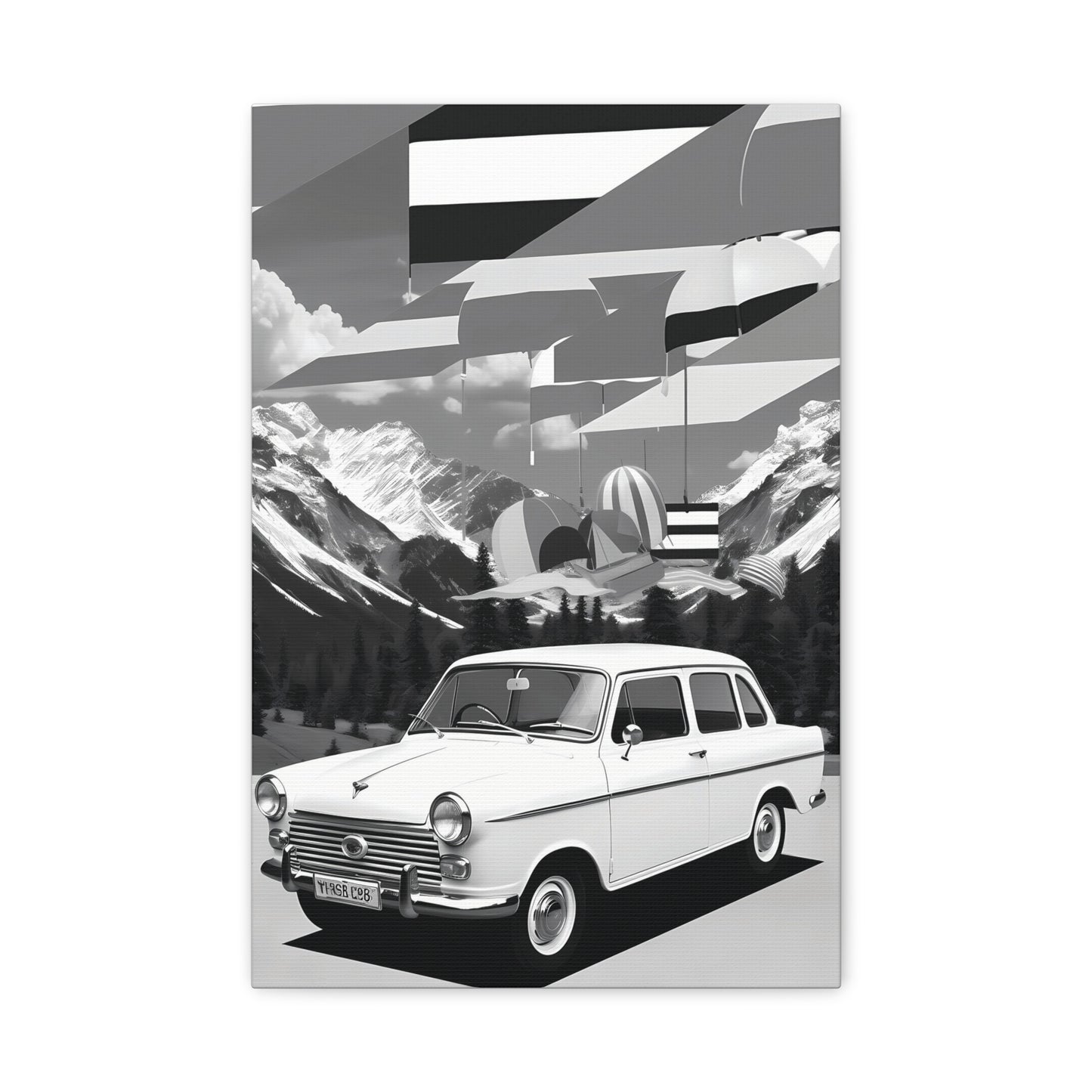 Black and White Vintage Car Canvas Art Print