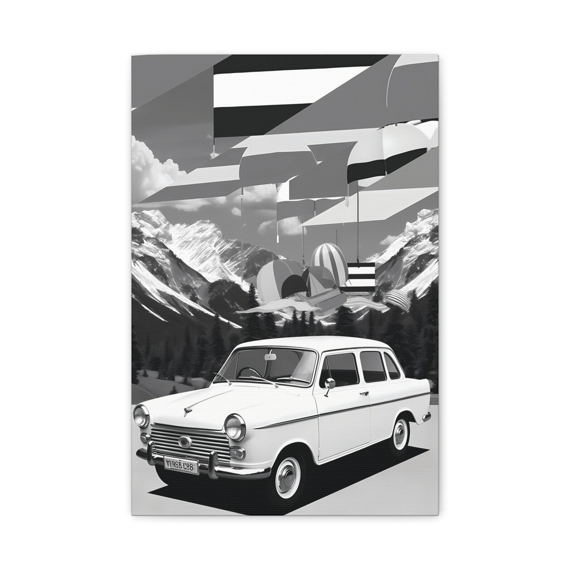 Black and White Vintage Car Canvas Art Print