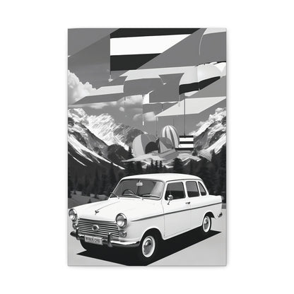 Black and White Vintage Car Canvas Art Print