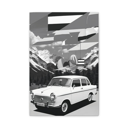 Black and White Vintage Car Canvas Art Print