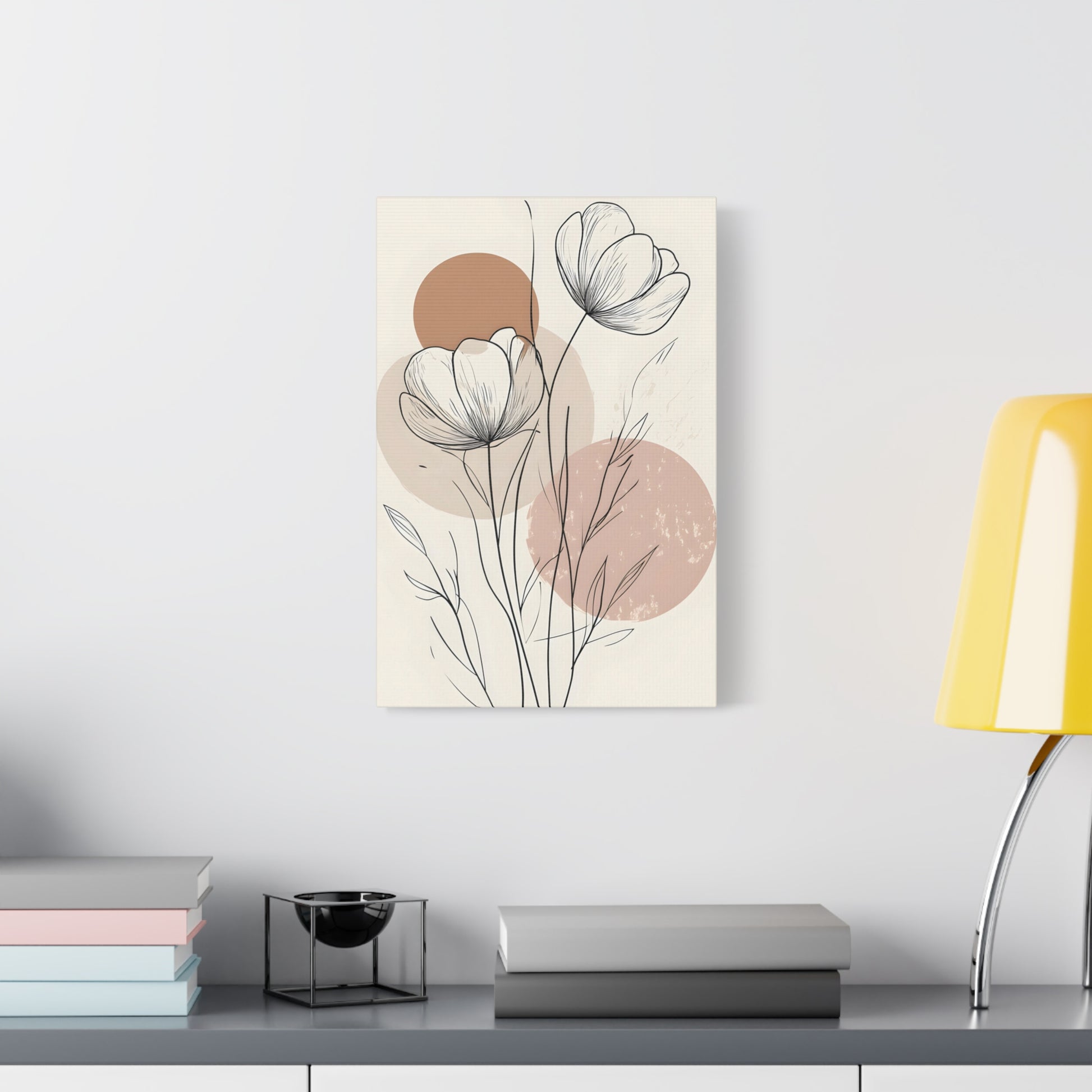 Neutral Floral Line Art Canvas Print — Minimal Poppy Wall Decor