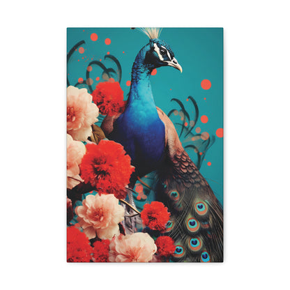 Vibrant Peacock Canvas Wall Art, Colorful Floral Art Print