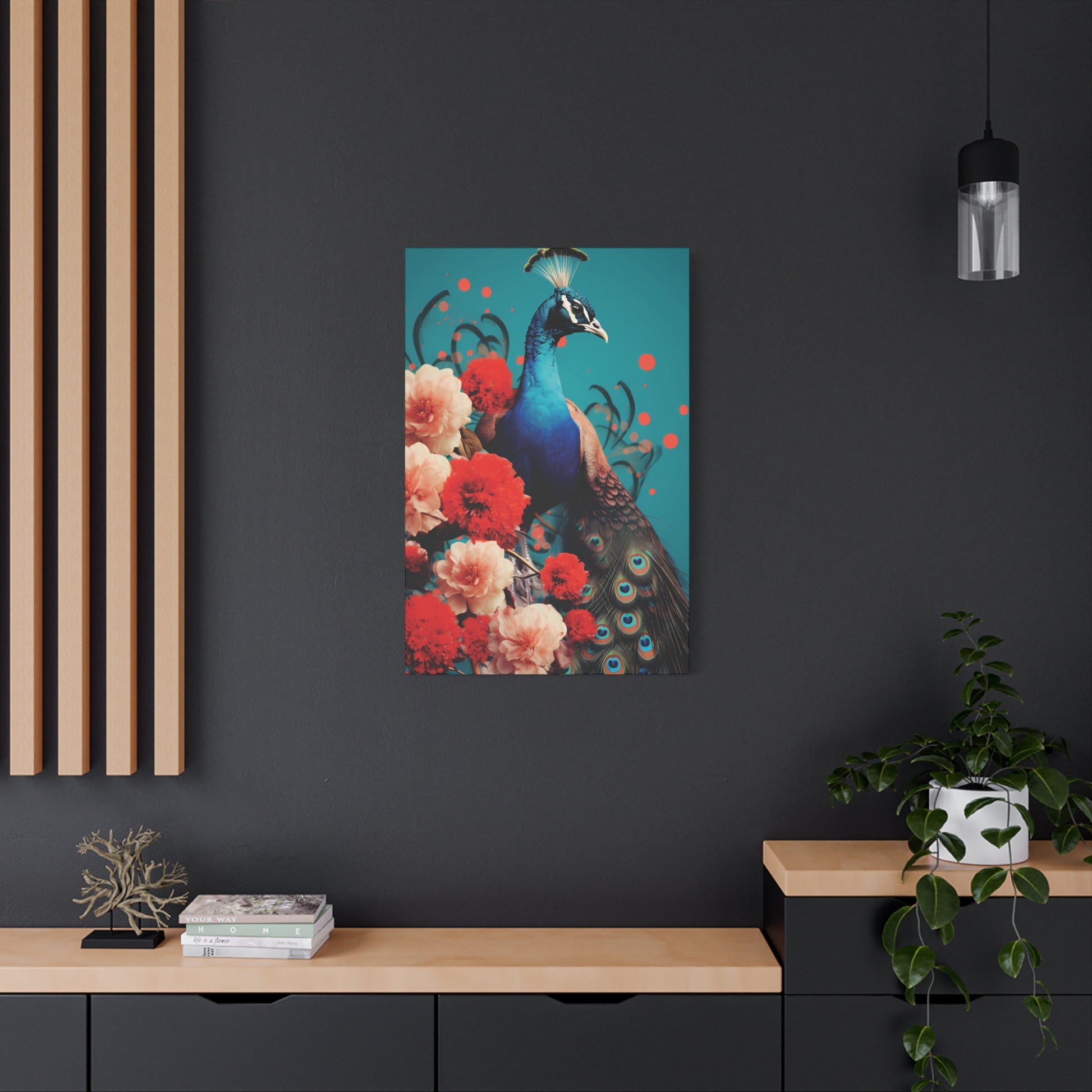 Vibrant Peacock Canvas Wall Art, Colorful Floral Art Print