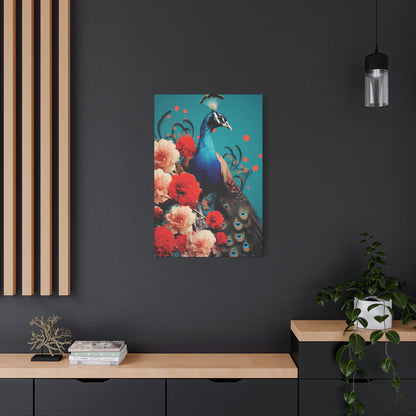 Vibrant Peacock Canvas Wall Art, Colorful Floral Art Print
