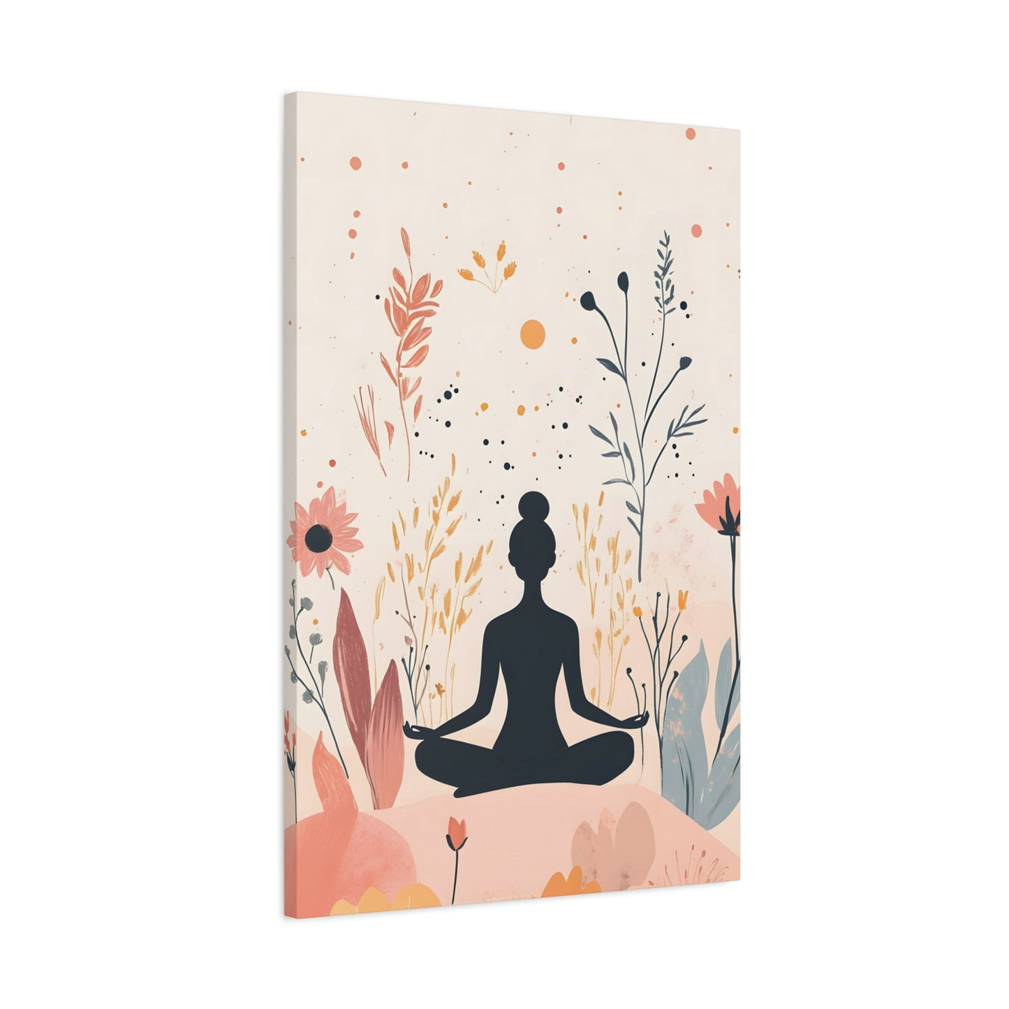Meditation Silhouette Canvas Art – Boho Floral Yoga Wall Decor