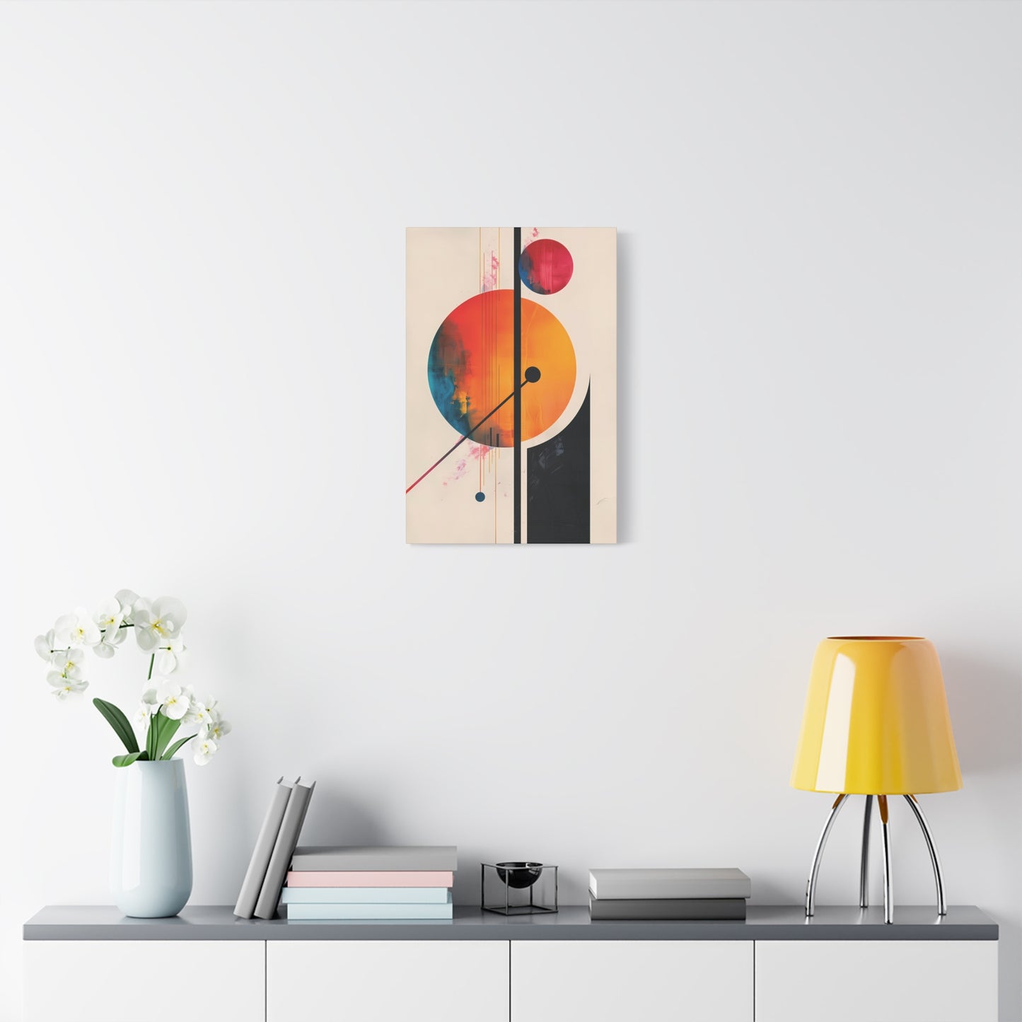 Abstract Geometric Canvas Art — Colorful Retro Sun & Planets Matte Stretched Canvas