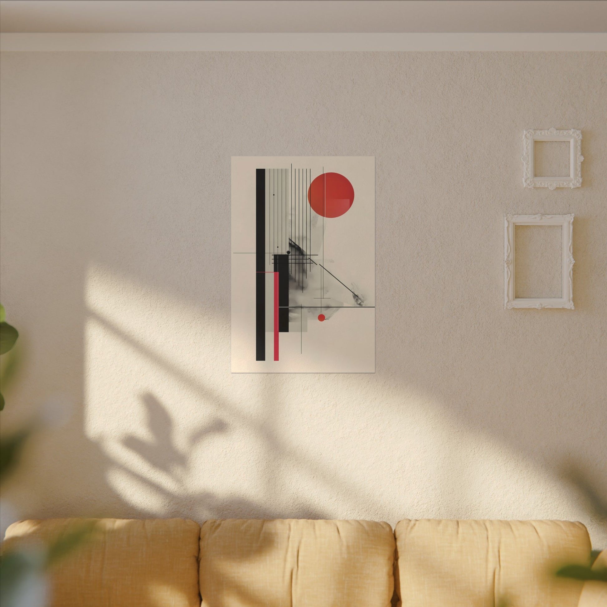 Bauhaus Inspired Canvas Print: Geometric Structure in Black and Sun Red