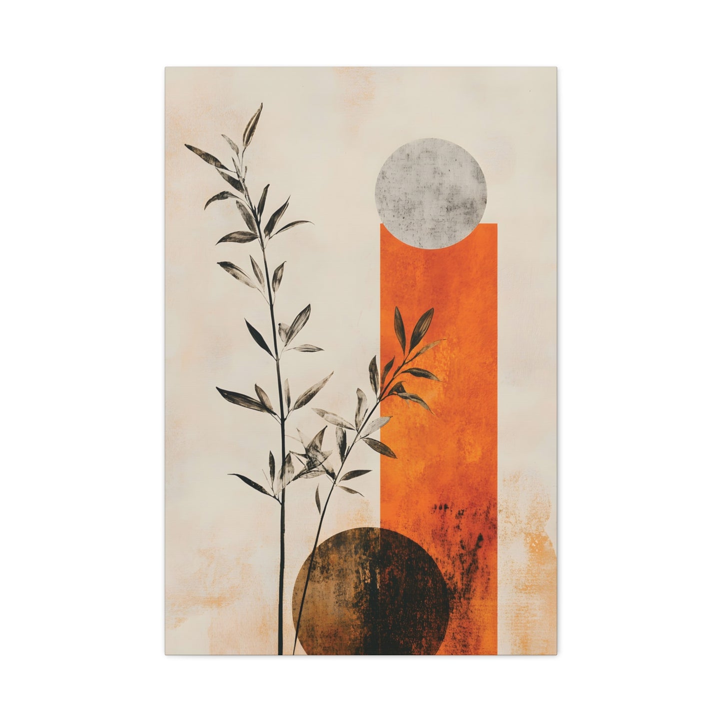 Abstract Botanical Canvas Print — Orange Geometric Sun & Moon Wall Art