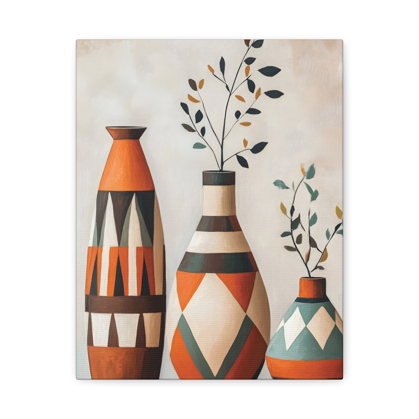 Geometric Vases Canvas Wall Art – Boho Tribal Matte Stretched Print