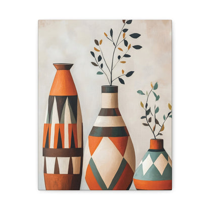 Geometric Vases Canvas Wall Art – Boho Tribal Matte Stretched Print