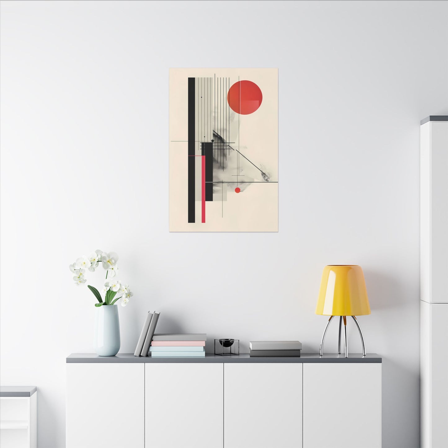 Bauhaus Inspired Canvas Print: Geometric Structure in Black and Sun Red