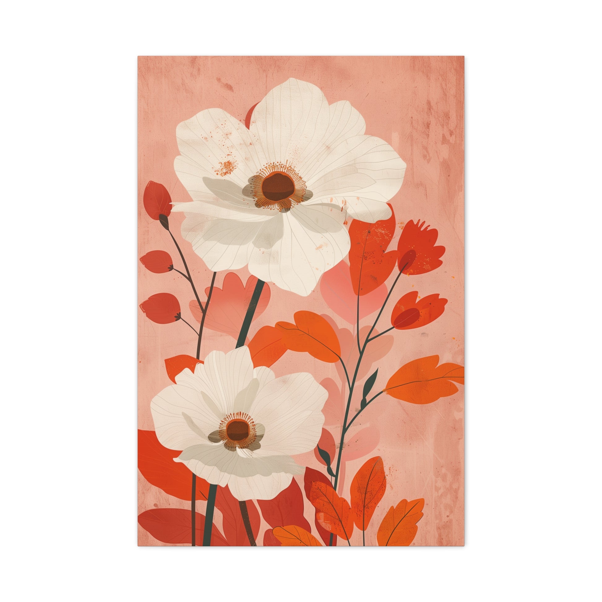 Bold Botanical Wall Art with White Flowers, Home Decor