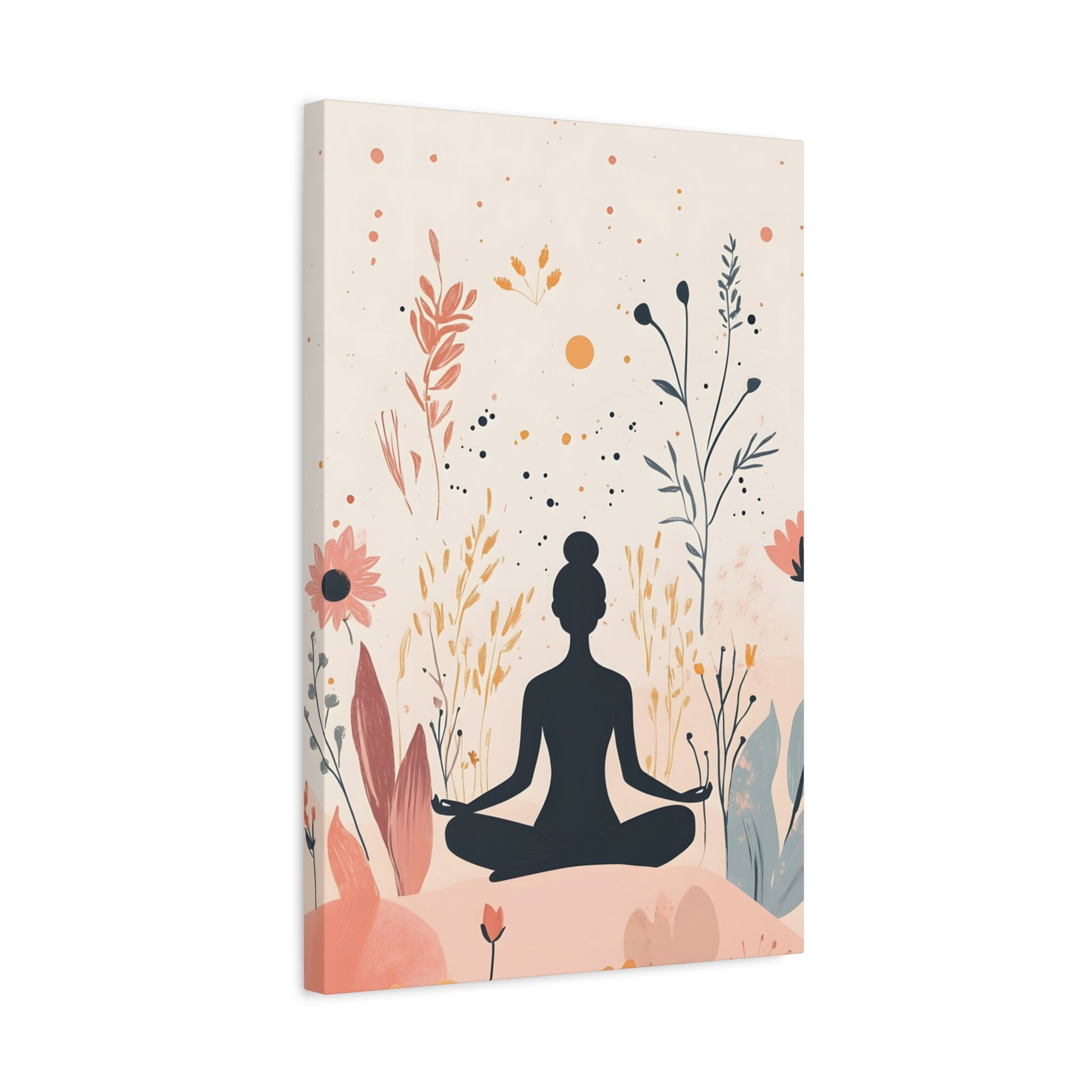Meditation Silhouette Canvas Art – Boho Floral Yoga Wall Decor
