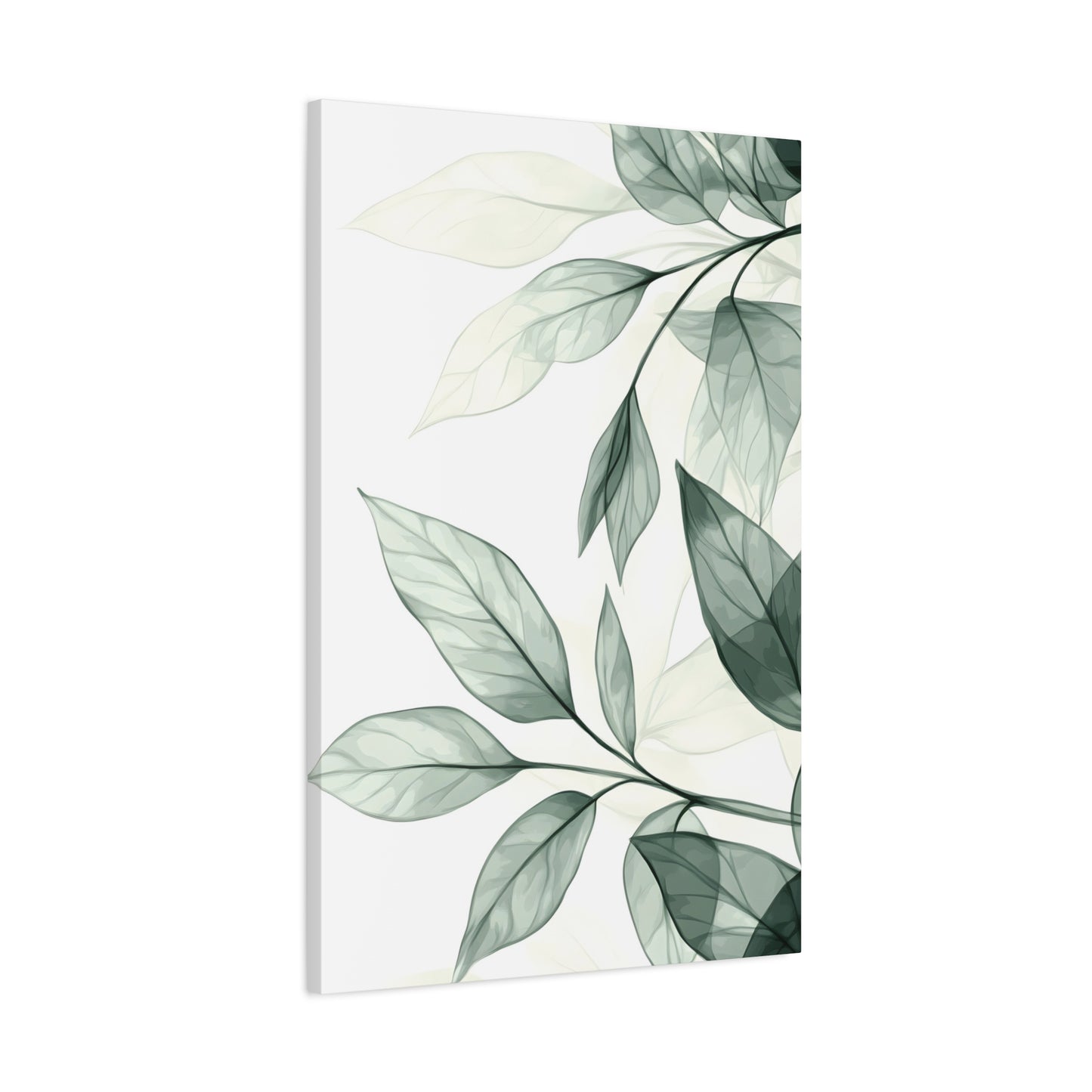 Botanical Leaf Canvas Print – Green Watercolor Stretched Wall Art