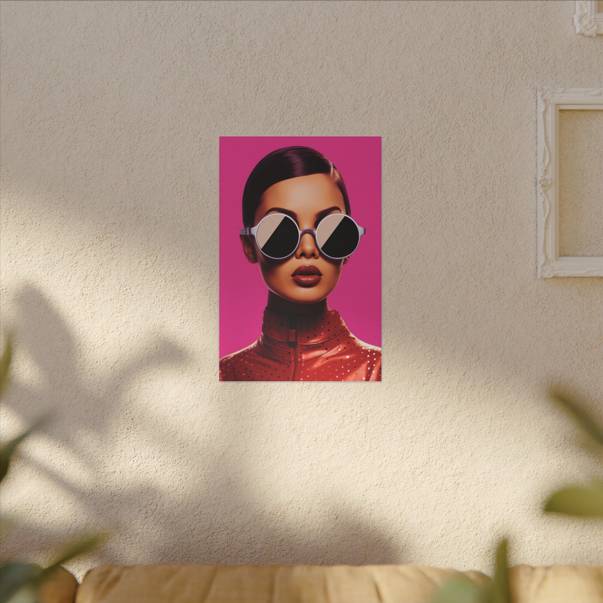 Fashionable Wall Art Canvas - Bold Pink Portrait with Sunglasses